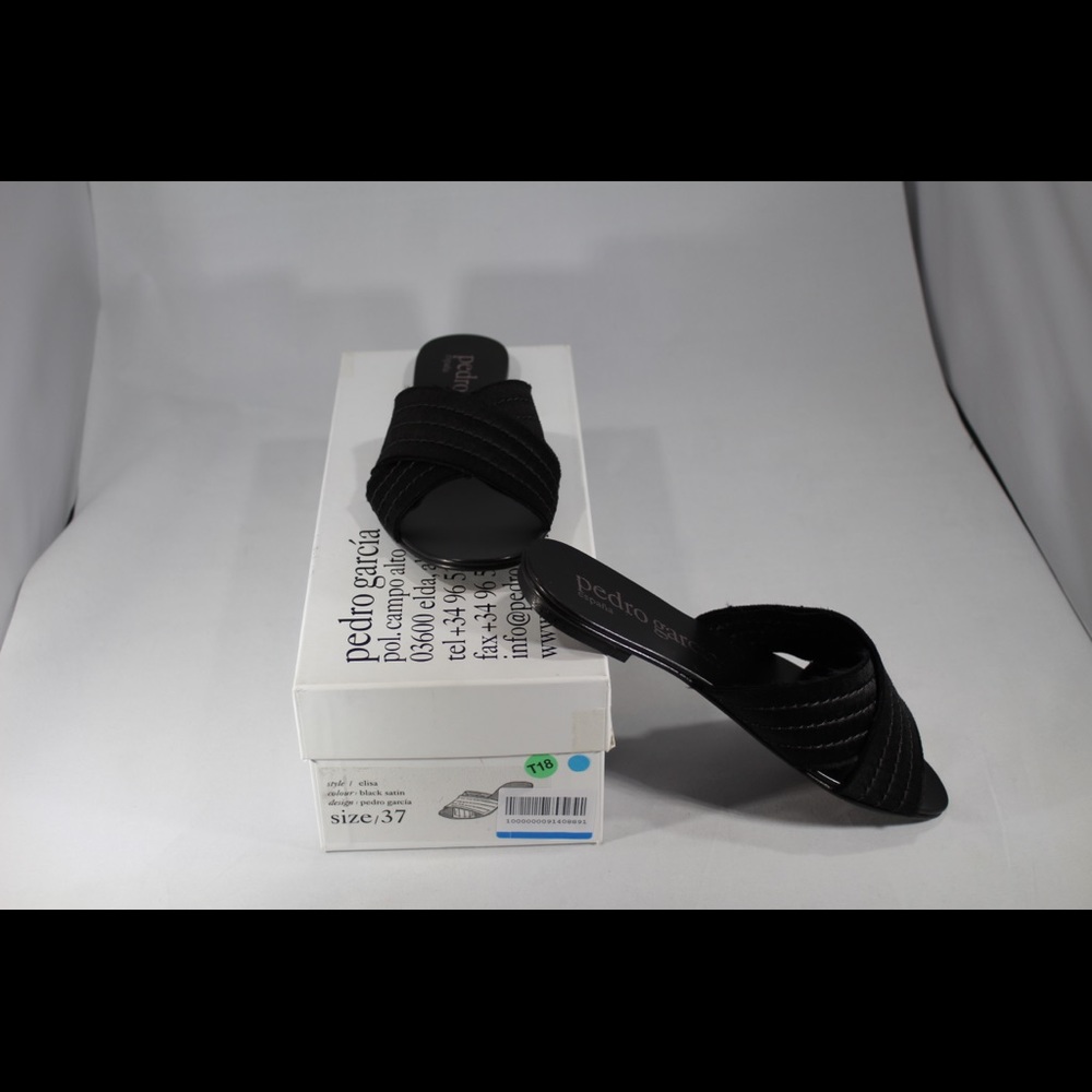 Pedro Garcia Black Elisa Flat Satin Slide